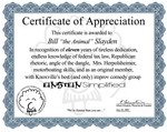 Bill's Certificate of Appreciation - Made by Wes Hope