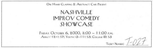 Nashville Comedy Showcase Ticket 10-06-2000